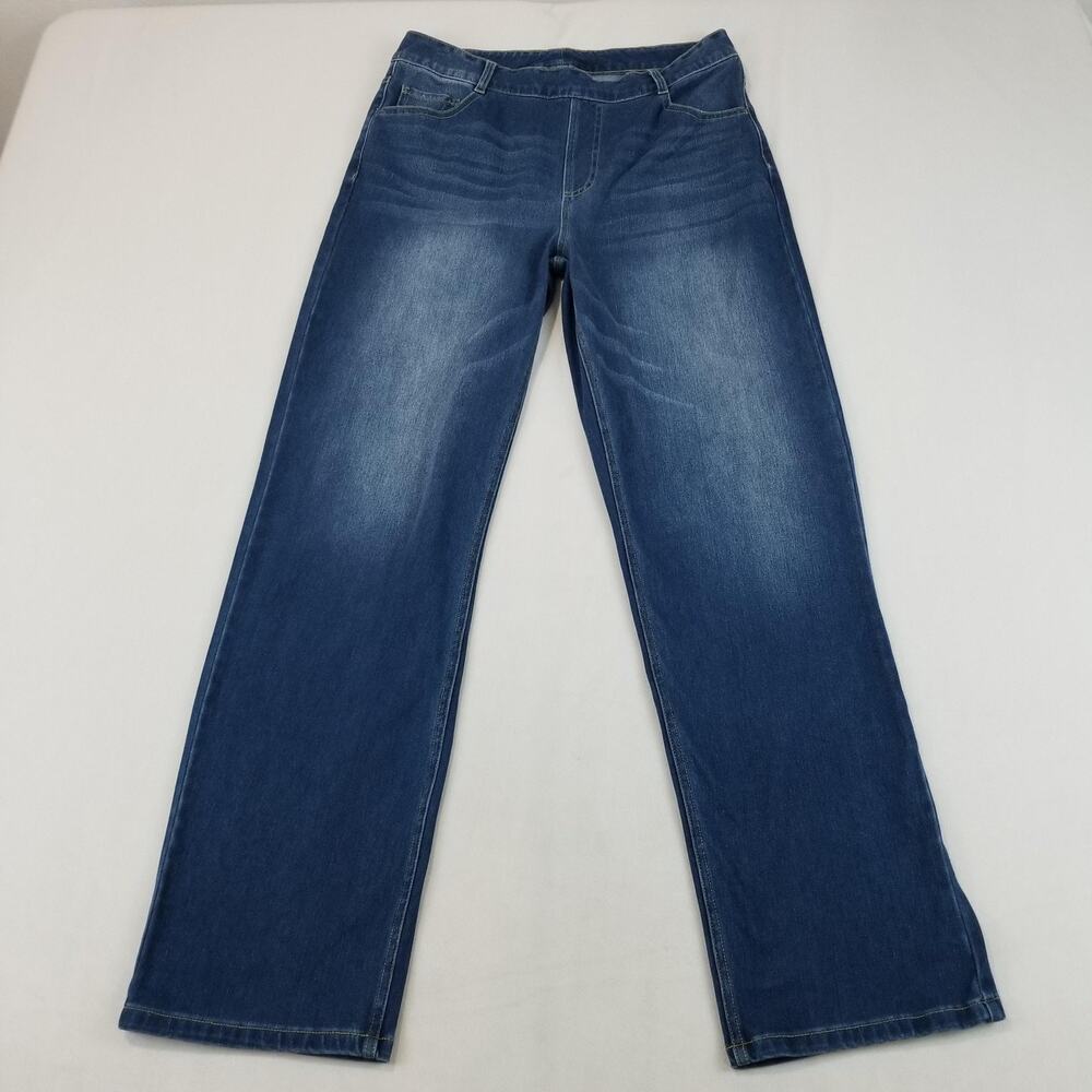 Halara Jeans Womens L Blue Medium Wash High Rise Straight Pull On Stretch Denim